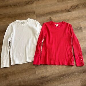 Sundance Thermal Top Set of Two Medium Petite Red White Layers Warm Velvet Trim